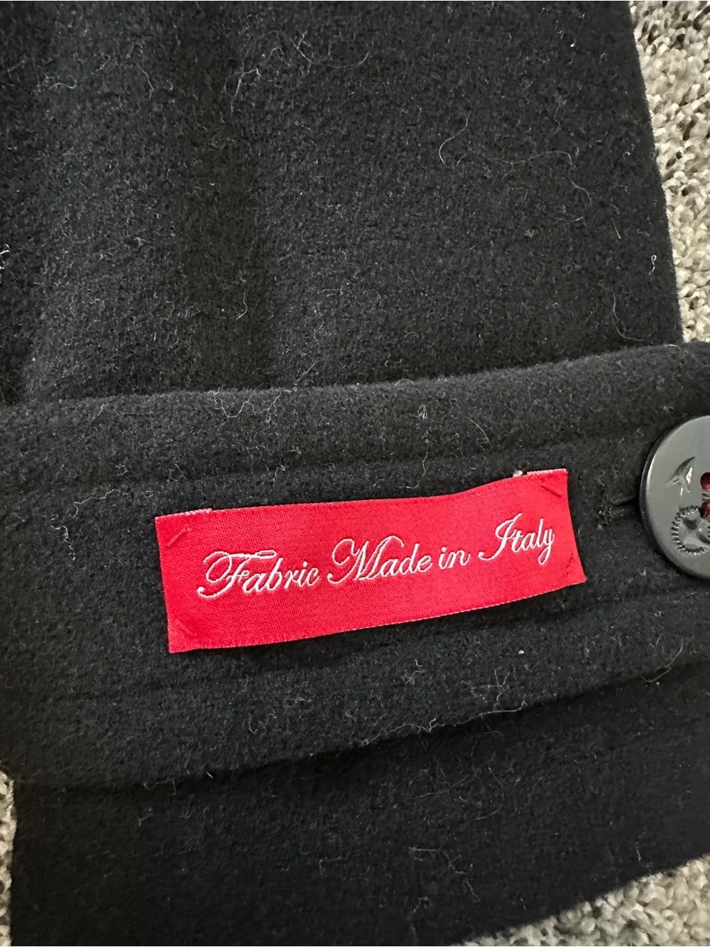 Tommy Hilfiger Black Double-Breasted Pea Coat with Red Lining